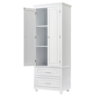 Tall Storage Cabinet With Two Drawers For Bathroom Office, White White Mdf