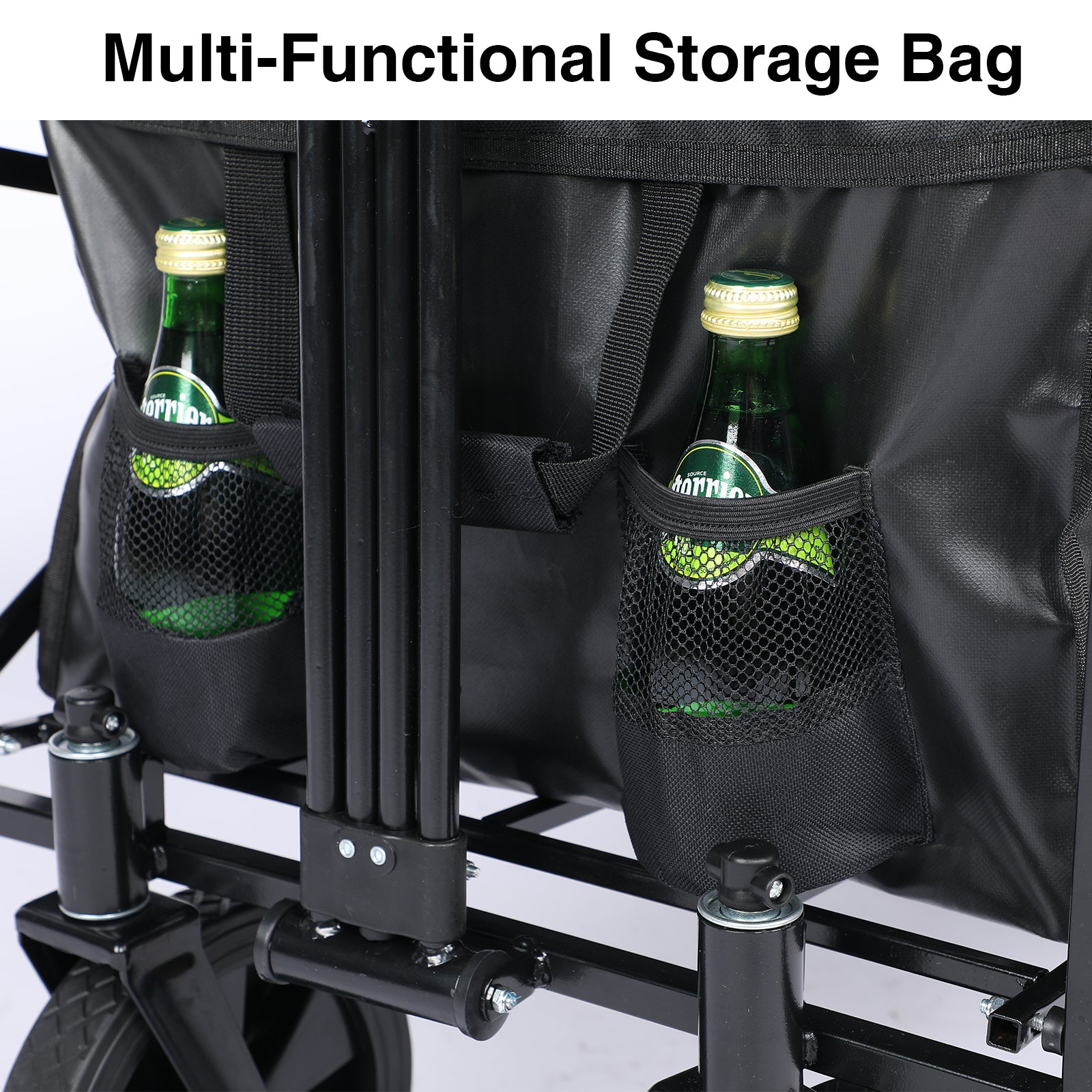 Yssoa Heavy Duty Folding Portable Hand Cart With Removable Canopy, 8'' Wheels, Adjustable Handles And Double Fabric For Shopping, Picnic, Beach, Camping Black Aluminium Alloy