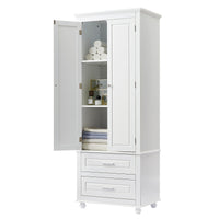 Tall Storage Cabinet With Two Drawers For Bathroom Office, White White Mdf