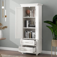 Tall Storage Cabinet With Two Drawers For Bathroom Office, White White Mdf