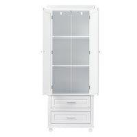 Tall Storage Cabinet With Two Drawers For Bathroom Office, White White Mdf