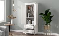 Tall Storage Cabinet With Two Drawers For Bathroom Office, White White Mdf