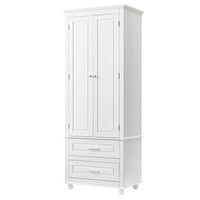 Tall Storage Cabinet With Two Drawers For Bathroom Office, White White Mdf