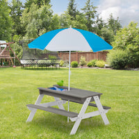 3 In 1 Kids Outdoor Wooden Picnic Table With Umbrella, Convertible Sand & Wate, Gray Astm & Cpsia Certification Gray Solid Wood