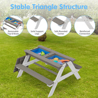 3 In 1 Kids Outdoor Wooden Picnic Table With Umbrella, Convertible Sand & Wate, Gray Astm & Cpsia Certification Gray Solid Wood