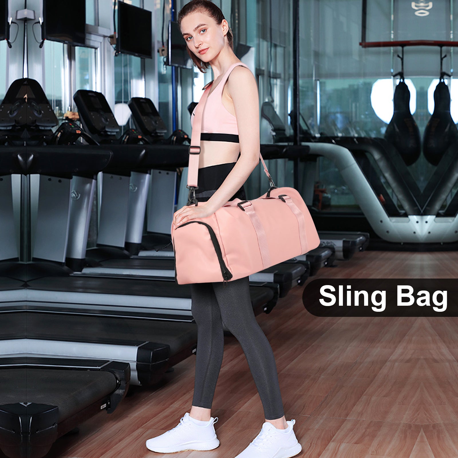 Yssoa Gym Bag For Women And Men, Waterproof Duffel Bag Shoes Compartment, Lightweight Carry Pink Plastic