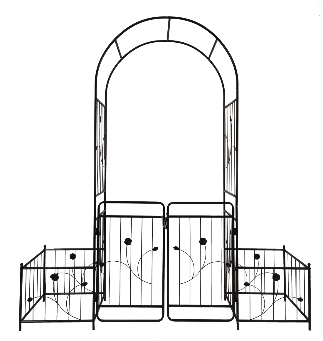 Metal Garden Arch With Gate 79.5'' Wide X 86.6'' High Climbing Plants Support Rose Arch Outdoor Black Black Iron