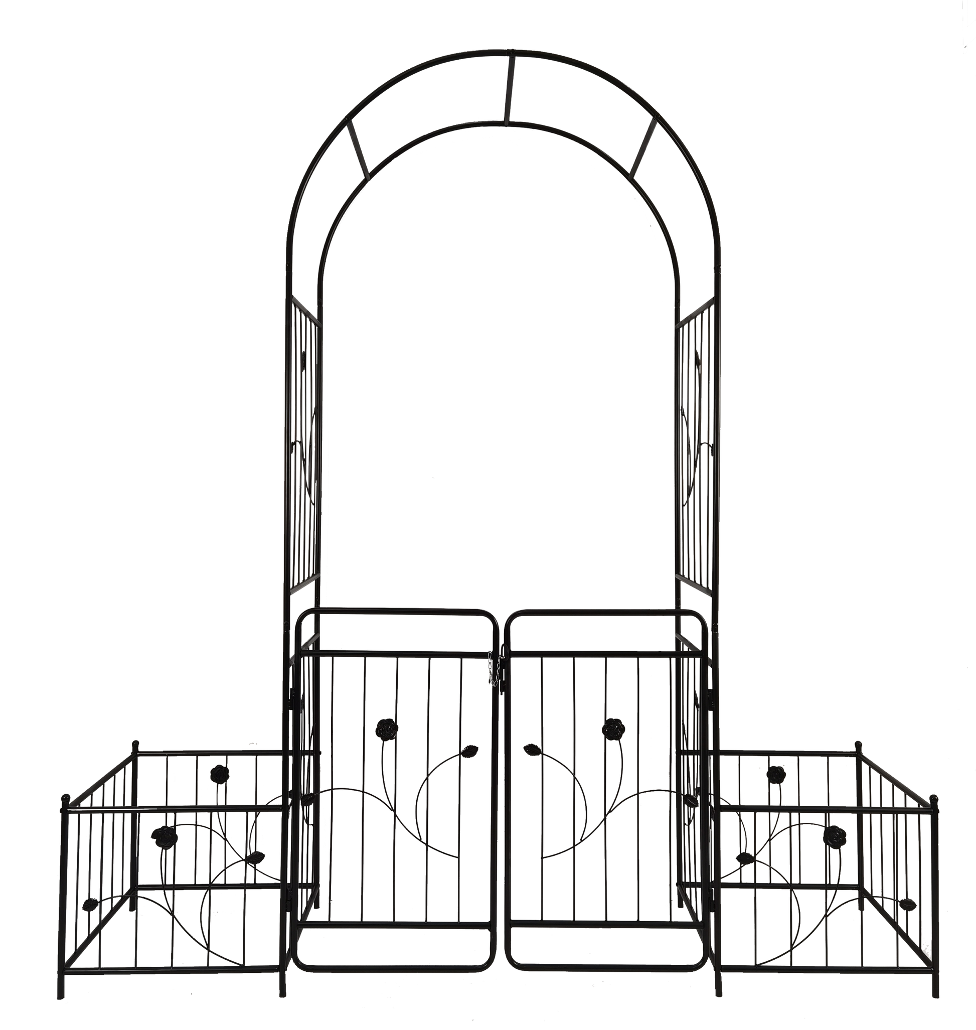 Metal Garden Arch With Gate 79.5'' Wide X 86.6'' High Climbing Plants Support Rose Arch Outdoor Black Black Iron