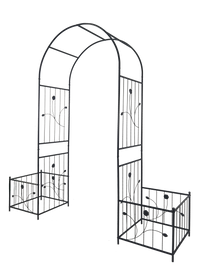 Metal Garden Arch With Two Plant Stands 79.5'' Wide X 86.6'' High Climbing Plants Support Rose Arch Outdoor Black Black Iron