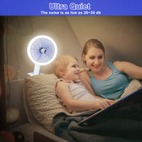 Clip On Fan With Led Lamp, Rechargeable Desk Fan, 4 Speed 360 Rotating Detachable Clamp Fan, Battery Powered Usb Camping Fan Portable For Cart Rv Car Travel Camping Tent Workout Treadmill Bed Desk White Plastic