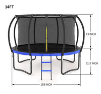 14Ft Outdoor Big Trampoline With Inner Safety Enclosure Net, Ladder, Pvc Spring Cover Padding, For Kids, Black&Blue Color Black Blue Metal