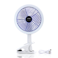 Clip On Fan With Led Lamp, Rechargeable Desk Fan, 4 Speed 360 Rotating Detachable Clamp Fan, Battery Powered Usb Camping Fan Portable For Cart Rv Car Travel Camping Tent Workout Treadmill Bed Desk White Plastic