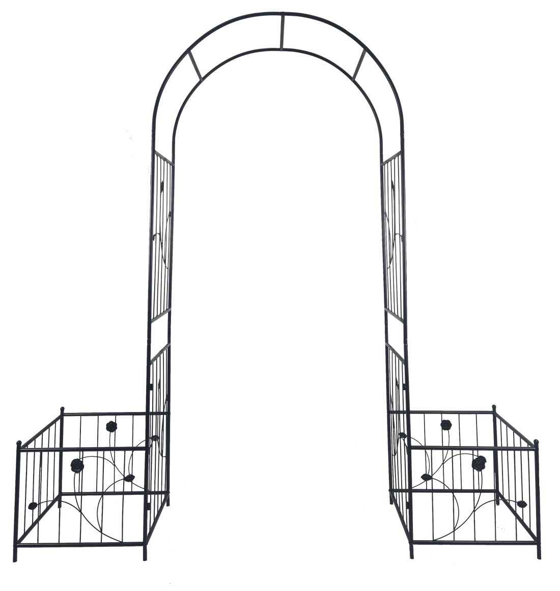 Metal Garden Arch With Two Plant Stands 79.5'' Wide X 86.6'' High Climbing Plants Support Rose Arch Outdoor Black Black Iron