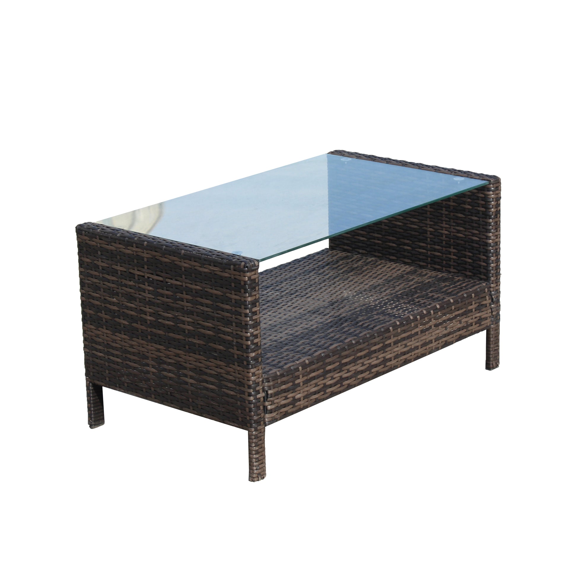 4 Piece Patio Sectional Wicker Rattan Outdoor Furniture Sofa Set With Storage Box Brown Brown Iron