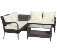 4 Piece Patio Sectional Wicker Rattan Outdoor Furniture Sofa Set With Storage Box Brown Brown Iron
