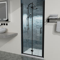 34 To 35 3 8 In. W X 72 In. H Bi Fold Semi Frameless Shower Doors In Matte Black With Clear Glass Black Aluminium