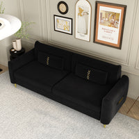 Fx P19 Bk Sofa 85.83Inch Velvet Sofa Couch Luxury Modern Upholstered Sofa With 2 Pillows Black Color Black Velvet 2 Seat