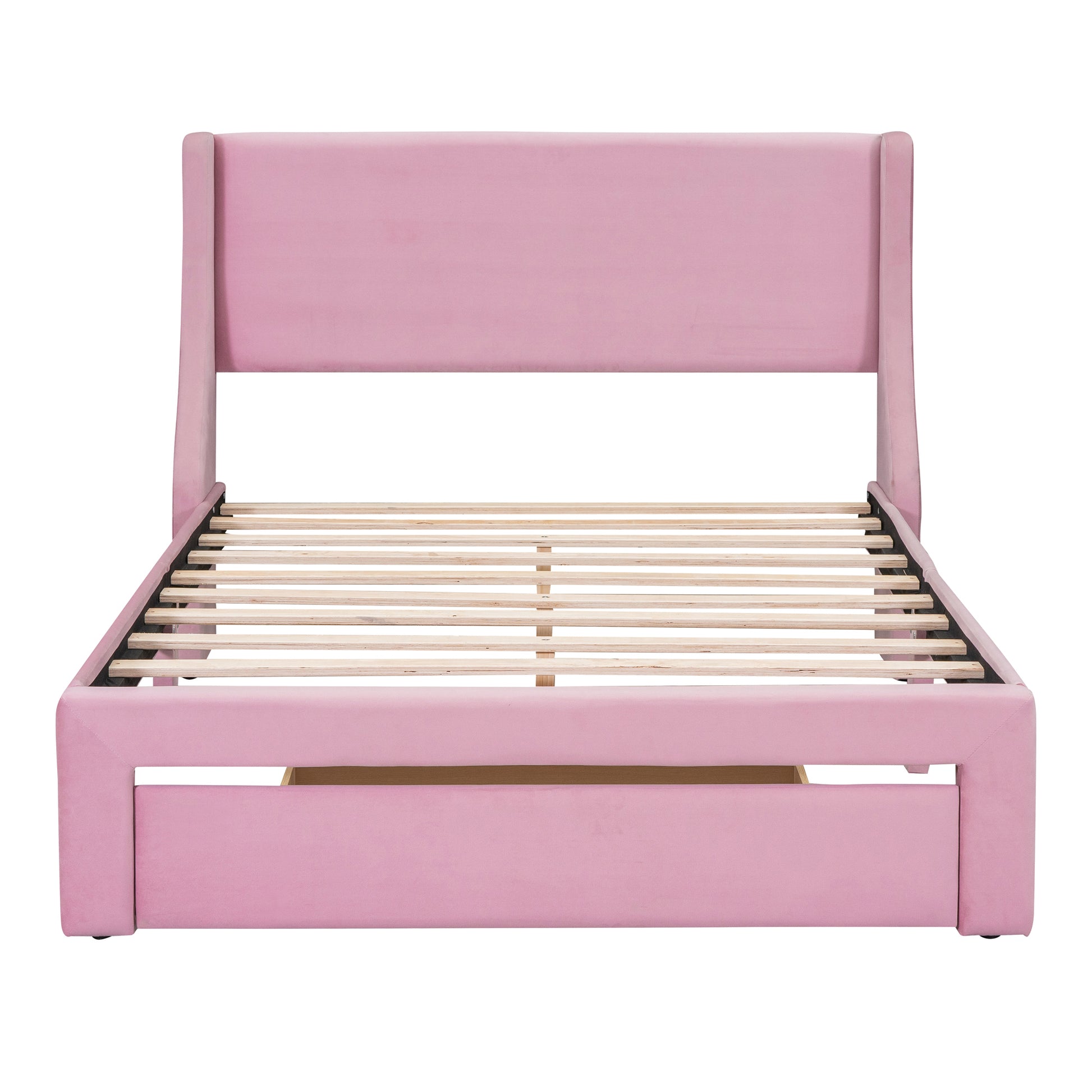 Full Size Storage Bed Velvet Upholstered Platform Bed With A Big Drawer Pink Pink Velvet