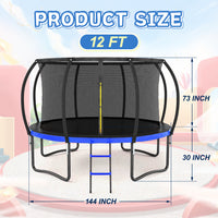 12Ft Outdoor Big Trampoline With Inner Safety Enclosure Net, Ladder, Pvc Spring Cover Padding, For Kids, Black&Blue Color Black Blue Metal