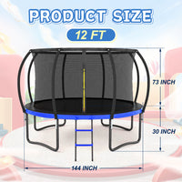 12Ft Outdoor Big Trampoline With Inner Safety Enclosure Net, Ladder, Pvc Spring Cover Padding, For Kids, Black&Blue Color Black Blue Metal