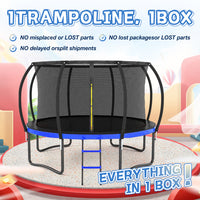 14Ft Outdoor Big Trampoline With Inner Safety Enclosure Net, Ladder, Pvc Spring Cover Padding, For Kids, Black&Blue Color Black Blue Metal