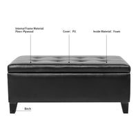 Storage Ottoman With Wooden Legs, Faux Leather Ottoman With Storage For Living Room, Bedroom & Hallway, Ottoman Foot Rest, 38.4" Black Ottoman Black Pu Foam Pu