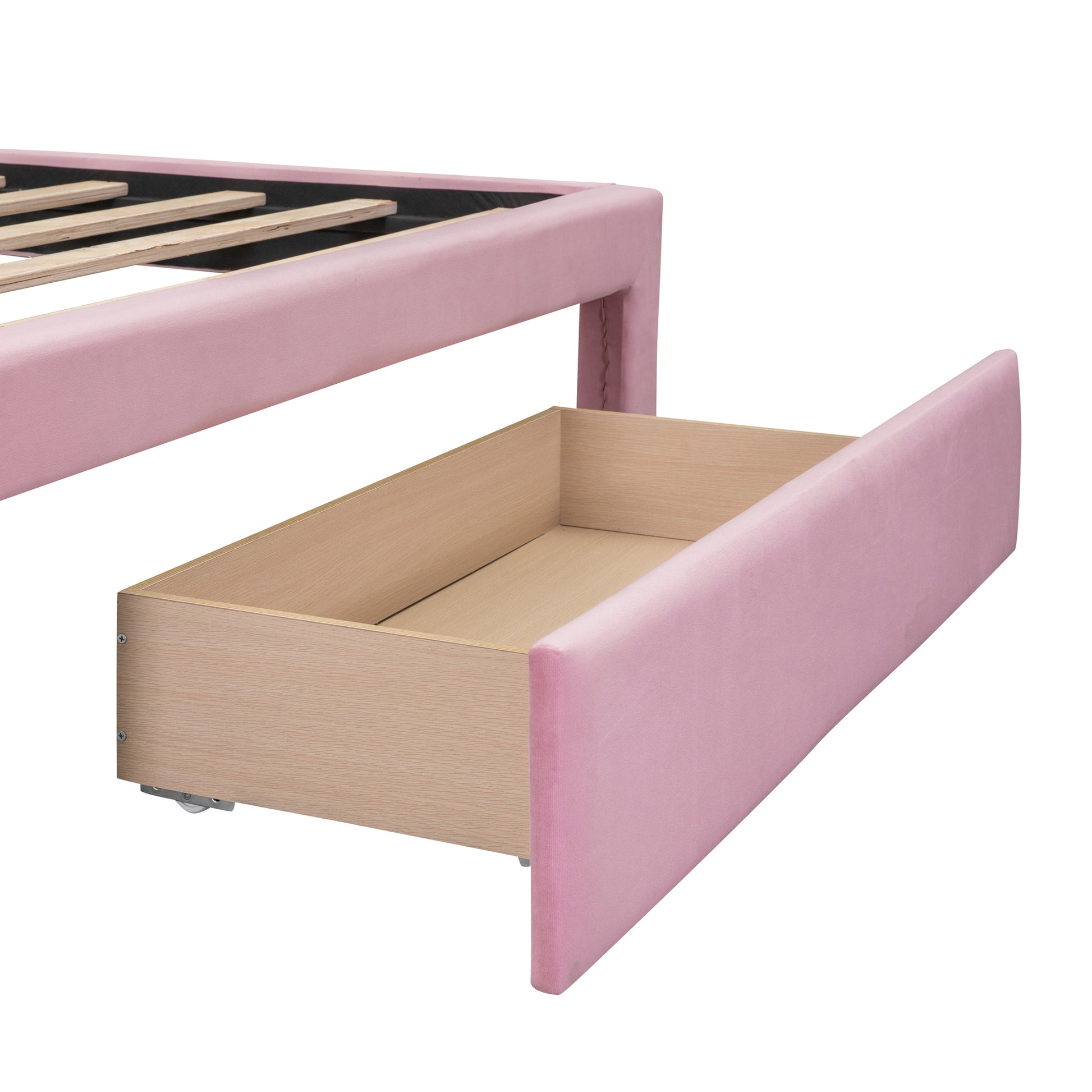 Full Size Storage Bed Velvet Upholstered Platform Bed With A Big Drawer Pink Pink Velvet