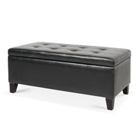 Storage Ottoman With Wooden Legs, Faux Leather Ottoman With Storage For Living Room, Bedroom & Hallway, Ottoman Foot Rest, 38.4" Black Ottoman Black Pu Foam Pu