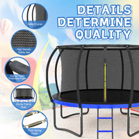 12Ft Outdoor Big Trampoline With Inner Safety Enclosure Net, Ladder, Pvc Spring Cover Padding, For Kids, Black&Blue Color Black Blue Metal