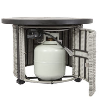 36 Inch Gas Propane Fire Pit Table, 50000 Btu Round Gas Fire Table With Lid & Lava Rock, Grey Rattan & Wicker Base, Outdoor Gas Firepit Table For Outside, Yard, Patio, Party, Garden Grey Steel