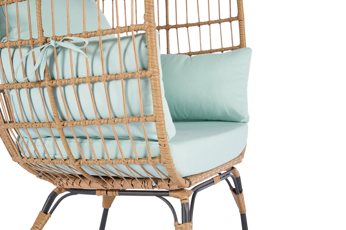 Wicker Egg Chair, Oversized Indoor Outdoor Lounger For Patio, Backyard, Living Room W 5 Cushions, Steel Frame, Light Blue Yes Complete Patio Set Blue Uv Resistant Frame Water Resistant Cushion Garden & Outdoor American Design Complete Patio Sets