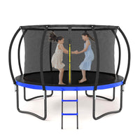 14Ft Outdoor Big Trampoline With Inner Safety Enclosure Net, Ladder, Pvc Spring Cover Padding, For Kids, Black&Blue Color Black Blue Metal