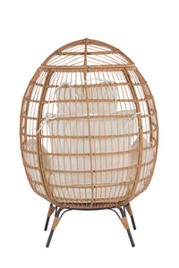 Wicker Egg Chair, Oversized Indoor Outdoor Lounger For Patio, Backyard, Living Room W 5 Cushions, Steel Frame, Beige Yes Complete Patio Set Beige Uv Resistant Frame Water Resistant Cushion Garden & Outdoor American Design Complete Patio Sets