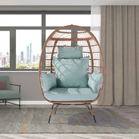Wicker Egg Chair, Oversized Indoor Outdoor Lounger For Patio, Backyard, Living Room W 5 Cushions, Steel Frame, Light Blue Yes Complete Patio Set Blue Uv Resistant Frame Water Resistant Cushion Garden & Outdoor American Design Complete Patio Sets
