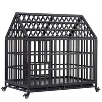 Heavy Duty Dog Cage Pet Crate With Roof Black Carbon Steel
