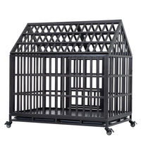 Heavy Duty Dog Cage Pet Crate With Roof Black Carbon Steel