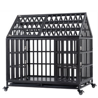 Heavy Duty Dog Cage Pet Crate With Roof Black Carbon Steel