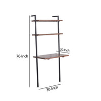 Industrial 3 Tier Mango Wood Ladder Storage Wall Shelf With Tubular Frame, Brown And Black Walnut Black Metal & Wood