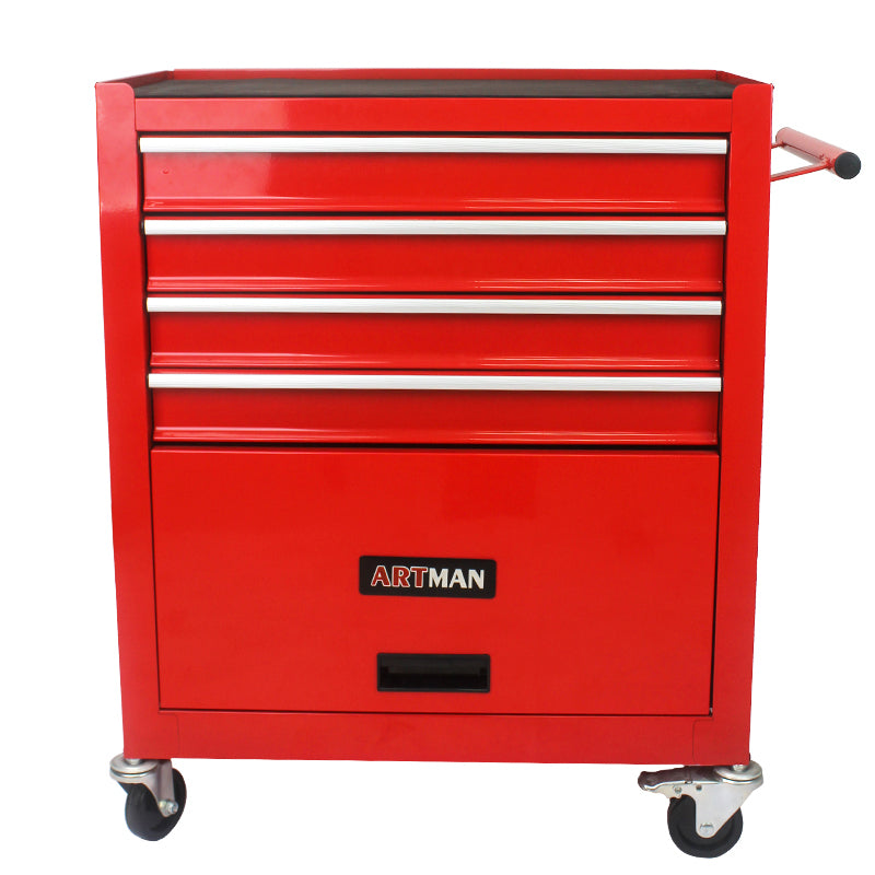 4 Drawers Multifunctional Red Tool Cart With Wheels Red Steel