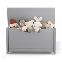 Kids Wooden Toy Box Storage With Safety Hinged Lid For Ages 2 Gray Gray Mdf