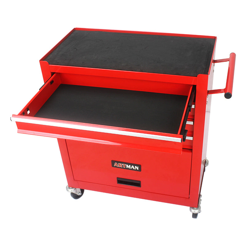 4 Drawers Multifunctional Red Tool Cart With Wheels Red Steel