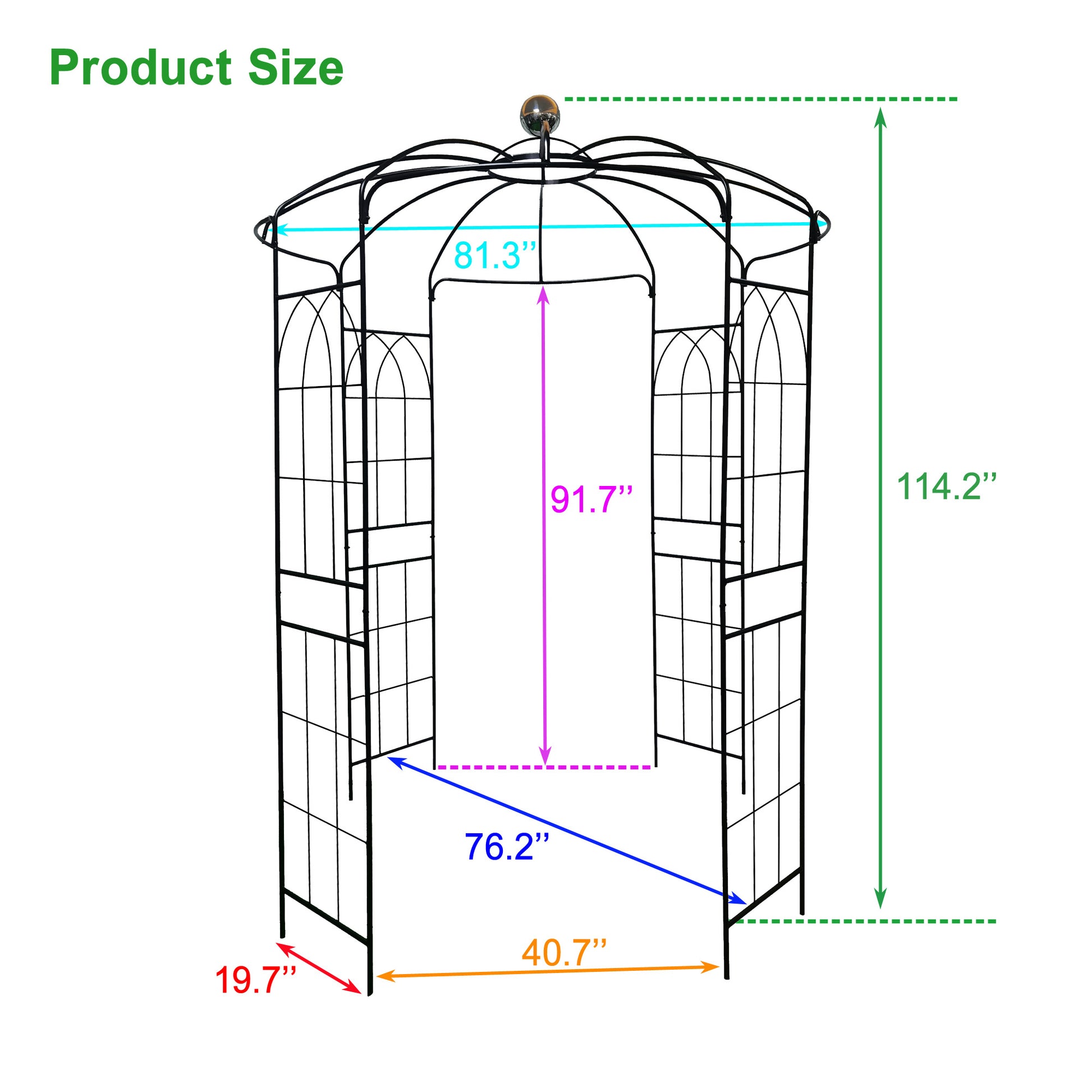 Metal Garden Arch Iron Garden Arbors Gazebo Dia81.3'' X 114.2'' High Birdcage Shape Pergola Pavilion For Wedding Ceremonyoutdoor Black Black Iron