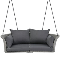 51.9" 2 Person Hanging Seat, Rattan Woven Swing Chair, Porch Swing With Ropes, Gray Wicker And Cushion Yes Gray Garden & Outdoor Wicker