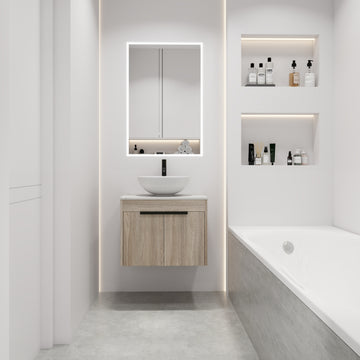 24 " Modern Design Float Bathroom Vanity With Ceramic Basin Set, Wall Mounted White Oak Vanity With Soft Close Door,Kd Packing,Kd Packing,2 Pieces Parcel Top Bab321Mowh White Oak 2 Bathroom Wall Mounted Plywood