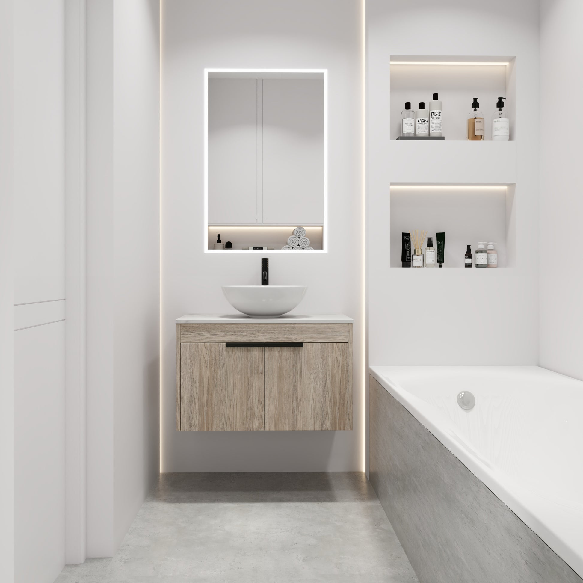 30 " Modern Design Float Bathroom Vanity With Ceramic Basin Set, Wall Mounted White Oak Vanity With Soft Close Door,Kd Packing,Kd Packing,2 Pieces Parcel Top Bab321Mowh White Oak 2 Bathroom Wall Mounted Plywood