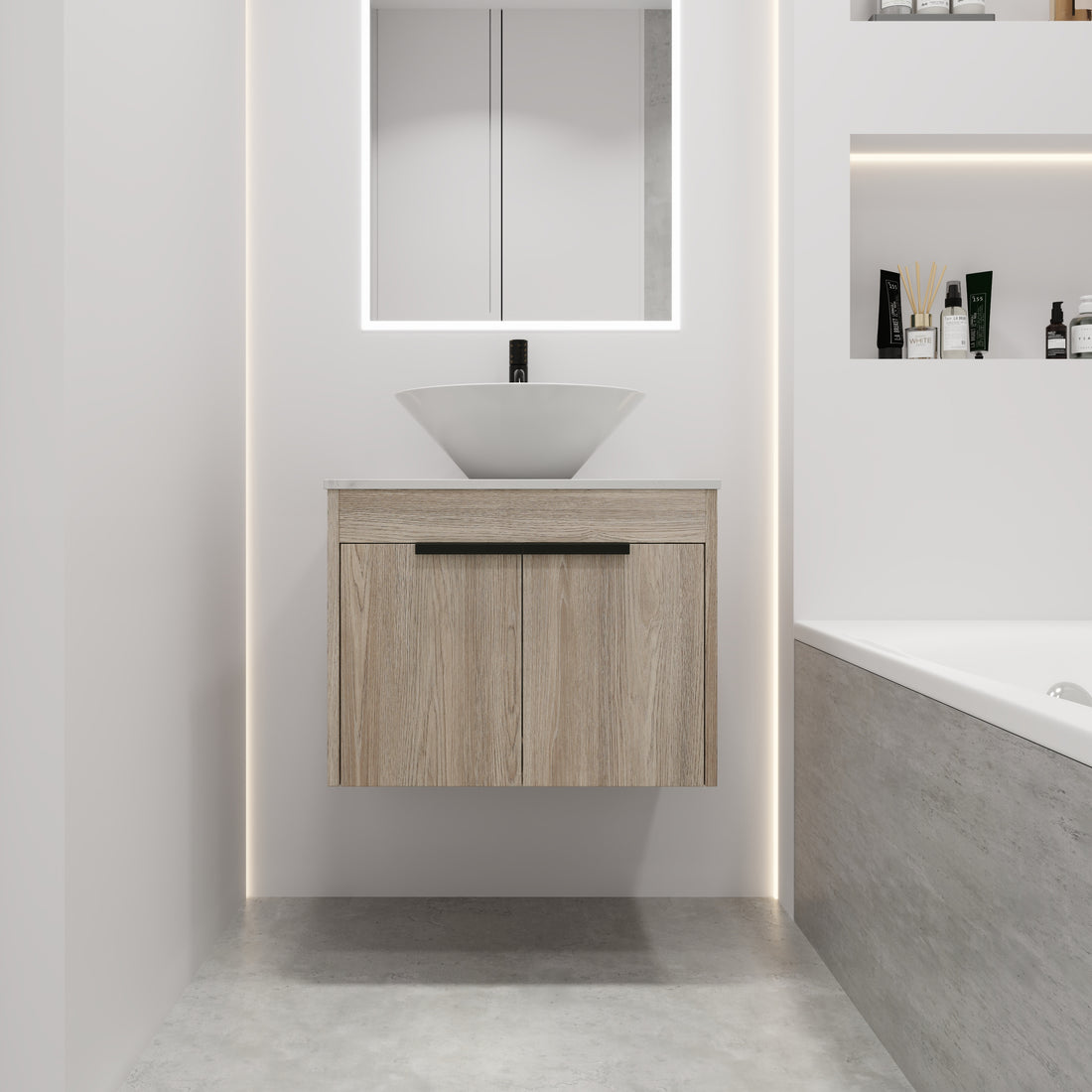 24 " Modern Design Float Bathroom Vanity With Ceramic Basin Set, Wall Mounted White Oak Vanity With Soft Close Door,Kd Packing,Kd Packing,2 Pieces Parcel Top Bab217Mowh White Oak 2 Bathroom Wall Mounted Plywood