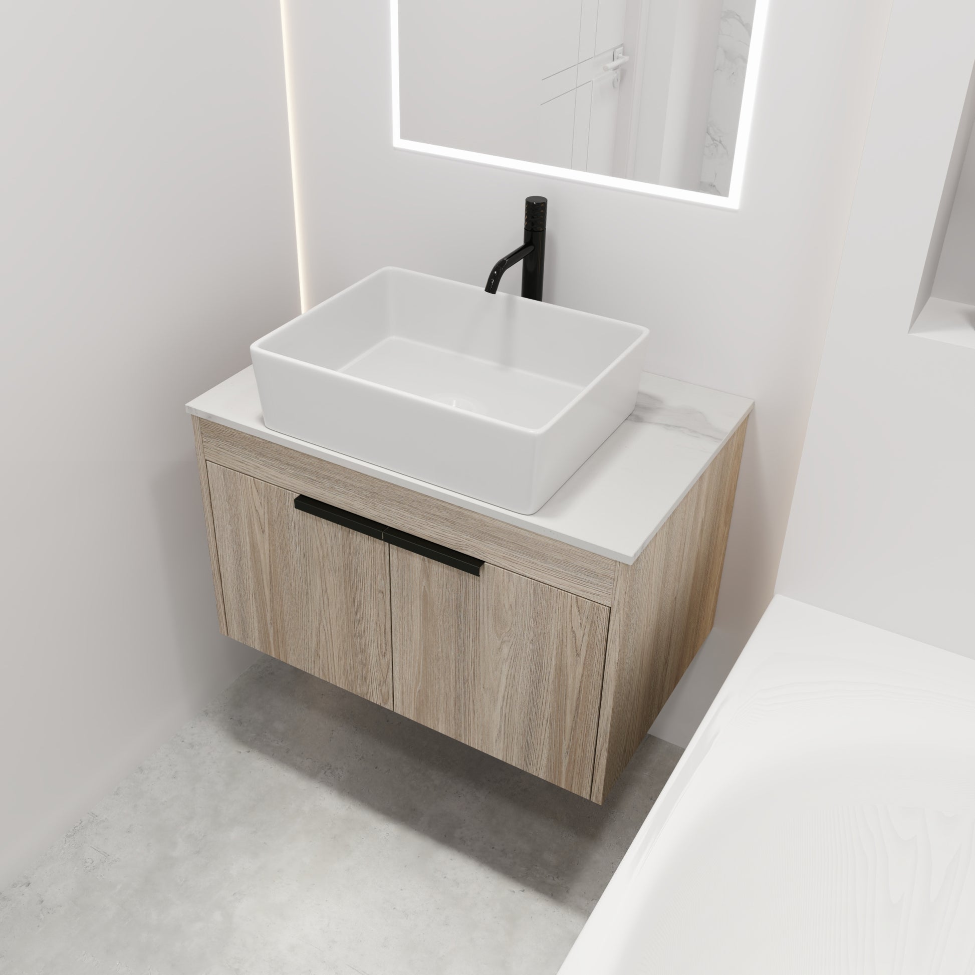 30 " Modern Design Float Bathroom Vanity With Ceramic Basin Set, Wall Mounted White Oak Vanity With Soft Close Door,Kd Packing,Kd Packing,2 Pieces Parcel Top Bab110Mowh White Oak 2 Bathroom Wall Mounted Plywood