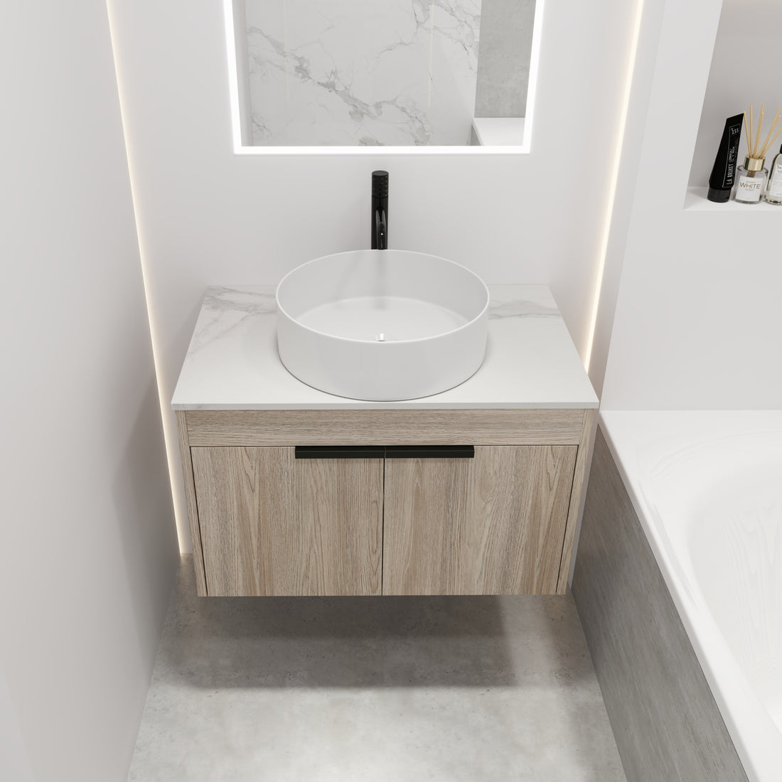 30 " Modern Design Float Bathroom Vanity With Ceramic Basin Set, Wall Mounted White Oak Vanity With Soft Close Door,Kd Packing,Kd Packing,2 Pieces Parcel Top Bab400Mowh White Oak 2 Bathroom Wall Mounted Plywood