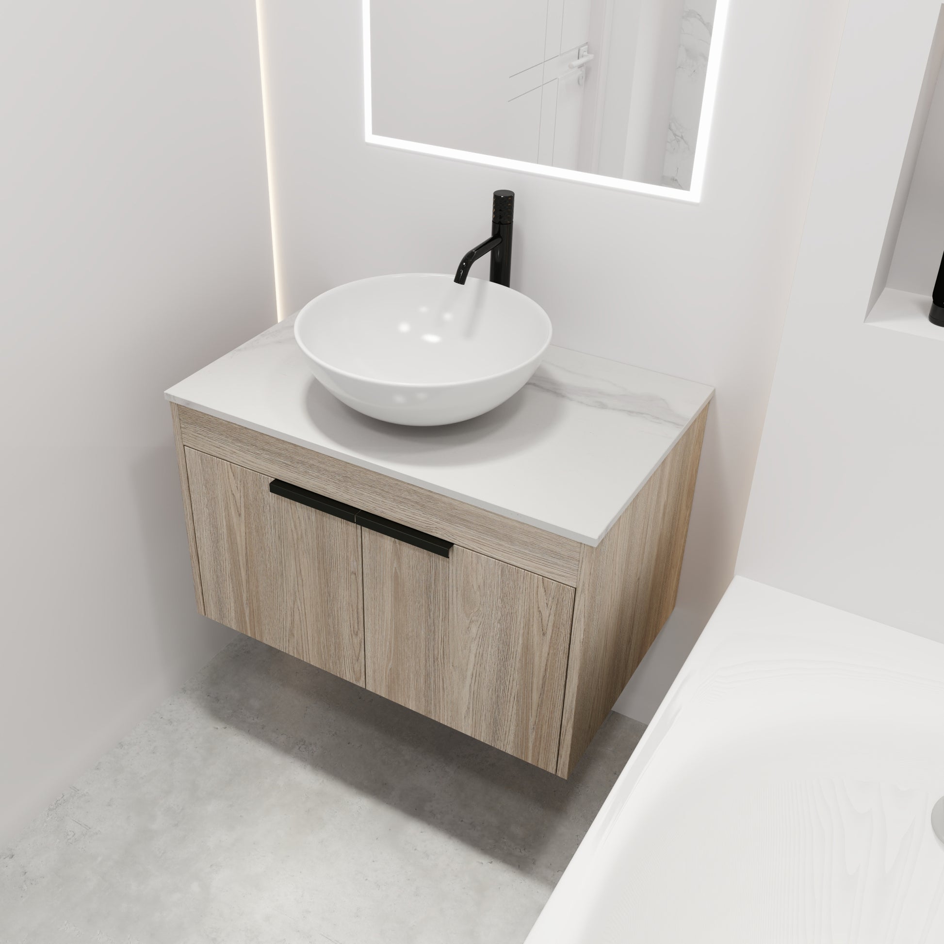 30 " Modern Design Float Bathroom Vanity With Ceramic Basin Set, Wall Mounted White Oak Vanity With Soft Close Door,Kd Packing,Kd Packing,2 Pieces Parcel Top Bab321Mowh White Oak 2 Bathroom Wall Mounted Plywood