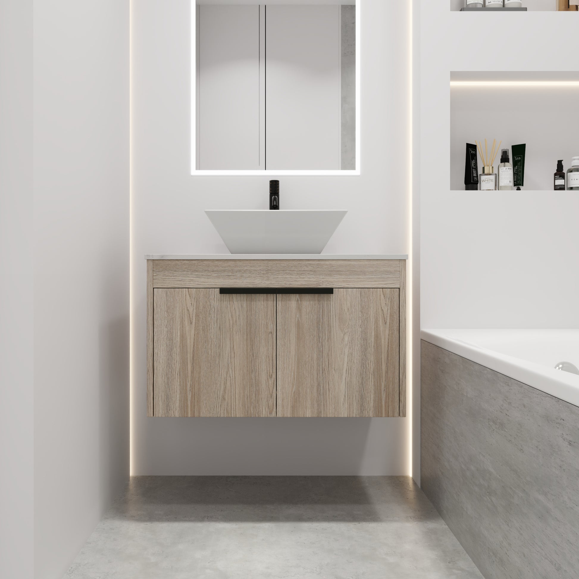 30 " Modern Design Float Bathroom Vanity With Ceramic Basin Set, Wall Mounted White Vanity With Soft Close Door,Kd Packing,Kd Packing,2 Pieces Parcel Top Bab101Mowh White Oak 2 Bathroom Wall Mounted Plywood